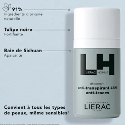Lierac Déodorant|- Homme - Déodorant Anti-Transpirant 48h 50ml