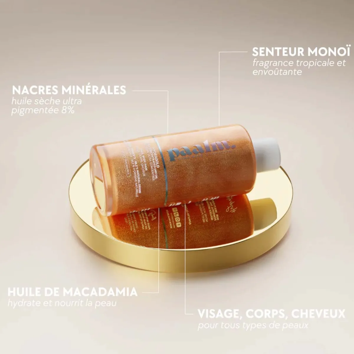 Paalm Cosmetics Après Soleil|Soin Hydratant|- HydraGold - Huile sèche scintillante - 100 ml