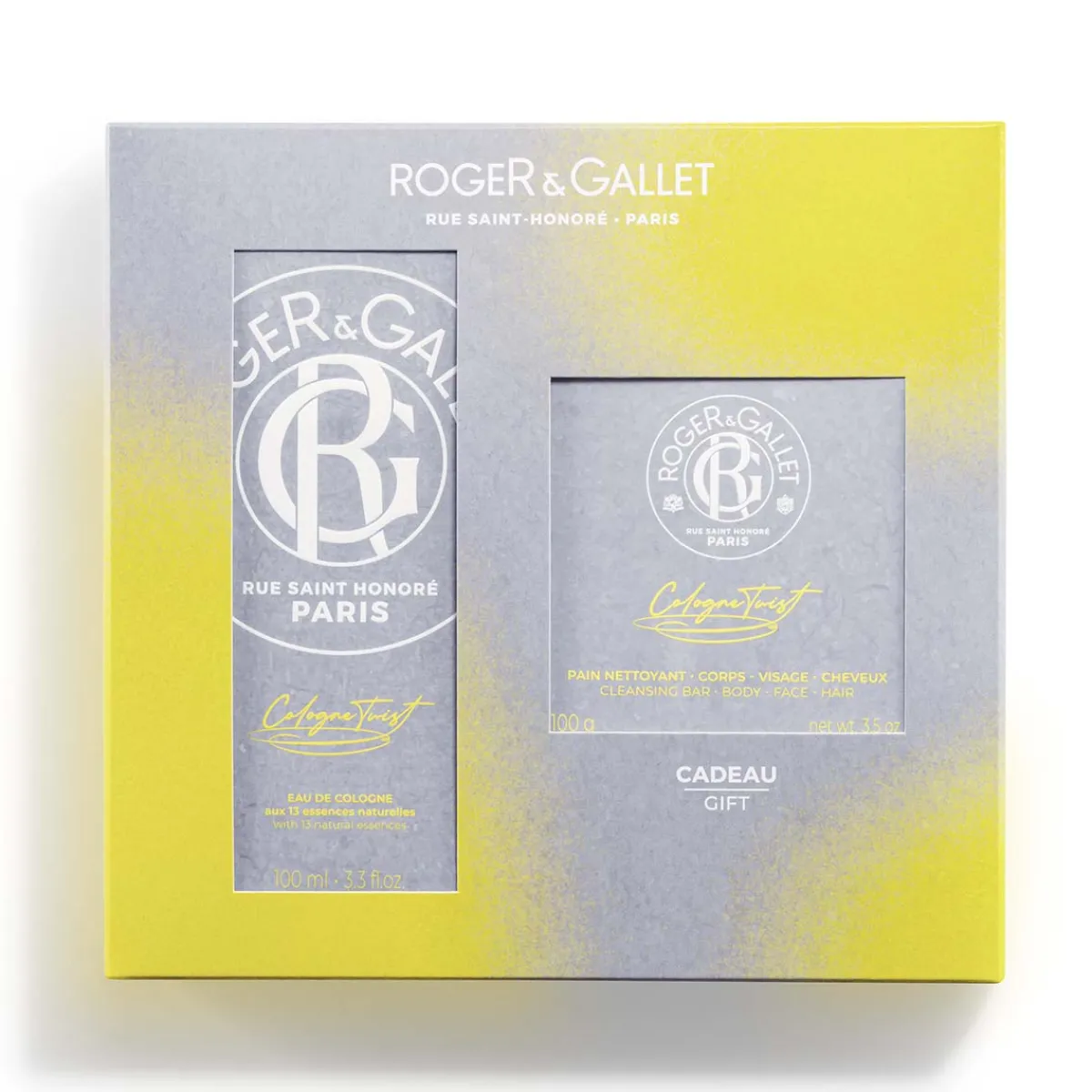 Roger & Gallet Eau Parfumée|Nettoyant|- Coffret Cologne Twist - Eau de Cologne 100ml + Pain Nettoyant 3-en-1 100g