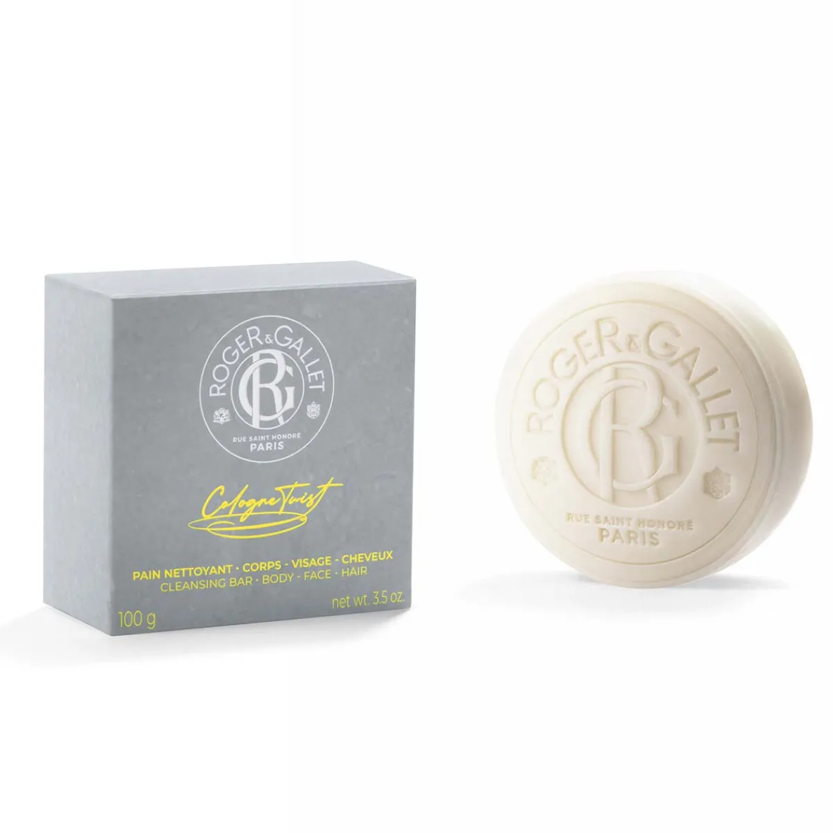 Roger & Gallet Eau Parfumée|Nettoyant|- Coffret Cologne Twist - Eau de Cologne 100ml + Pain Nettoyant 3-en-1 100g