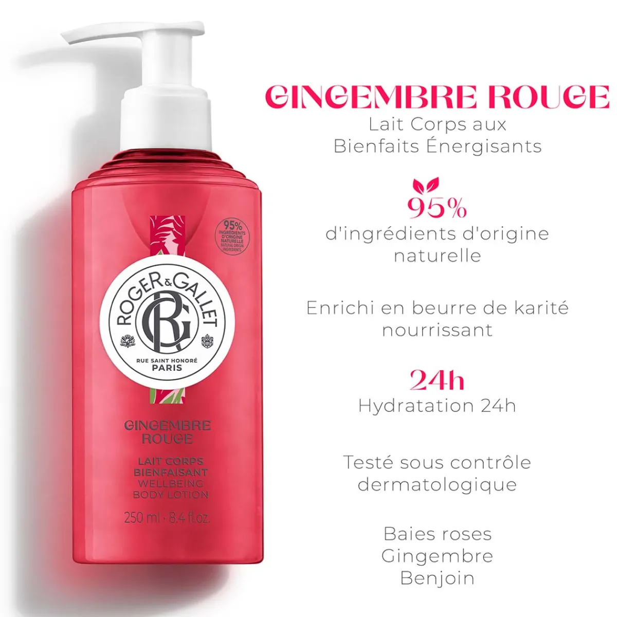 Roger & Gallet Soin Hydratant|- Gingembre Rouge - Lait Corps Bienfaisant 250ml