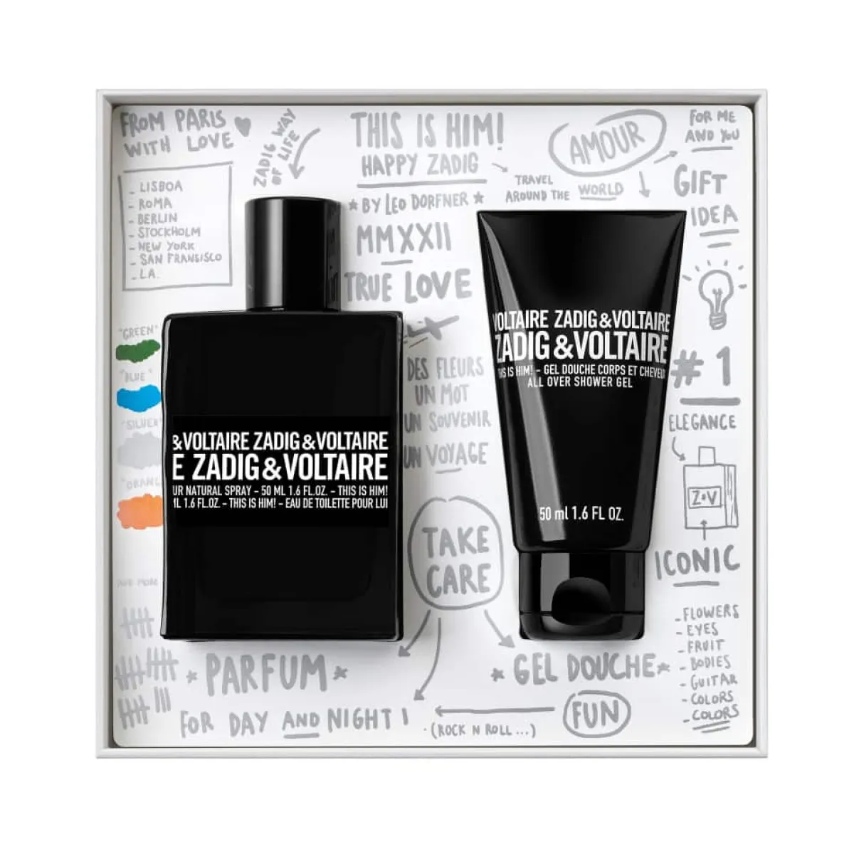 Zadig & Voltaire Pour Lui|Coffrets Homme|- Coffret This is him ! - Eau de Toilette 50 ml +Gel douche 50 ml
